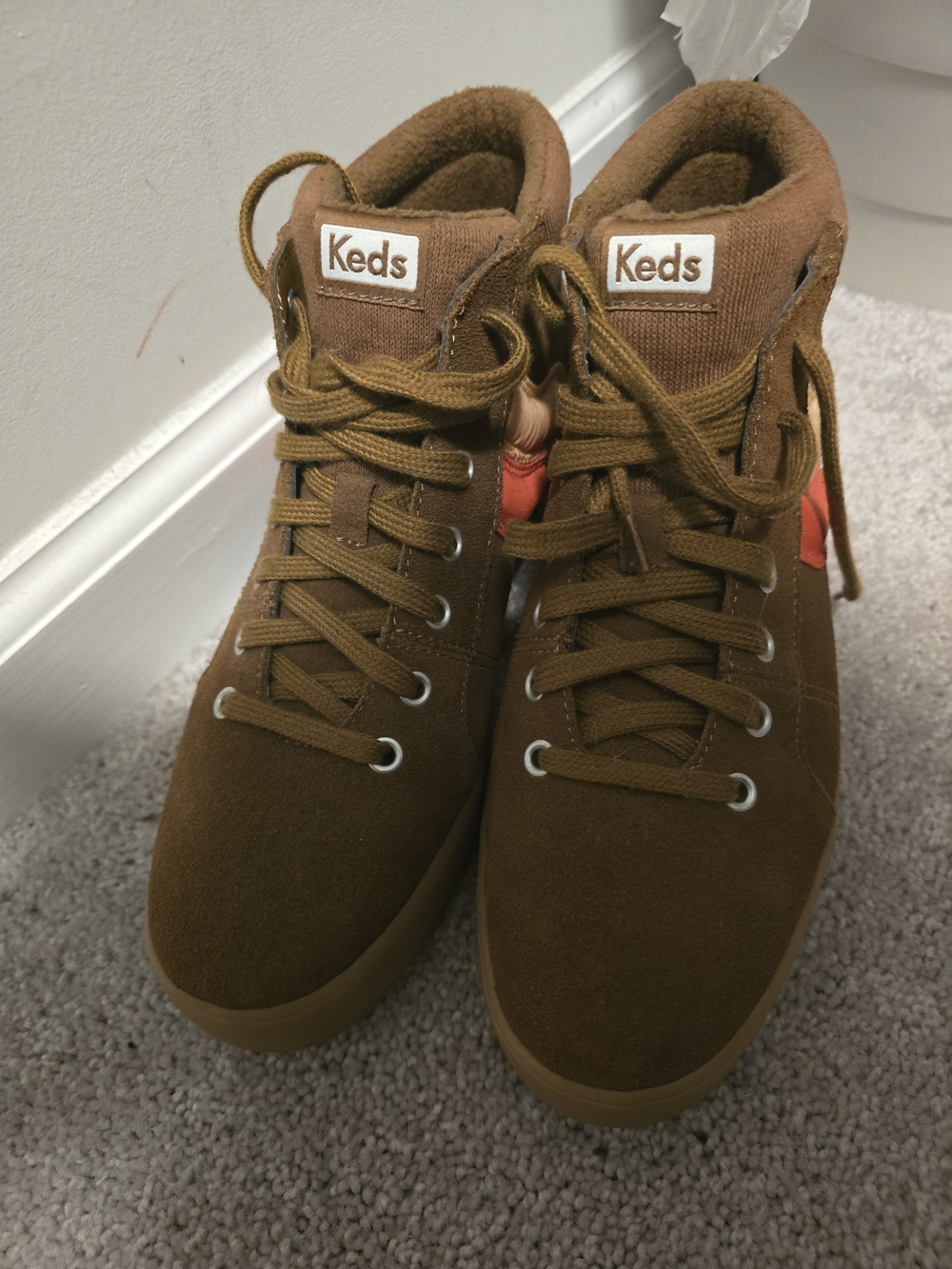Keds Brown High-Top Sneakers with Orange Accent